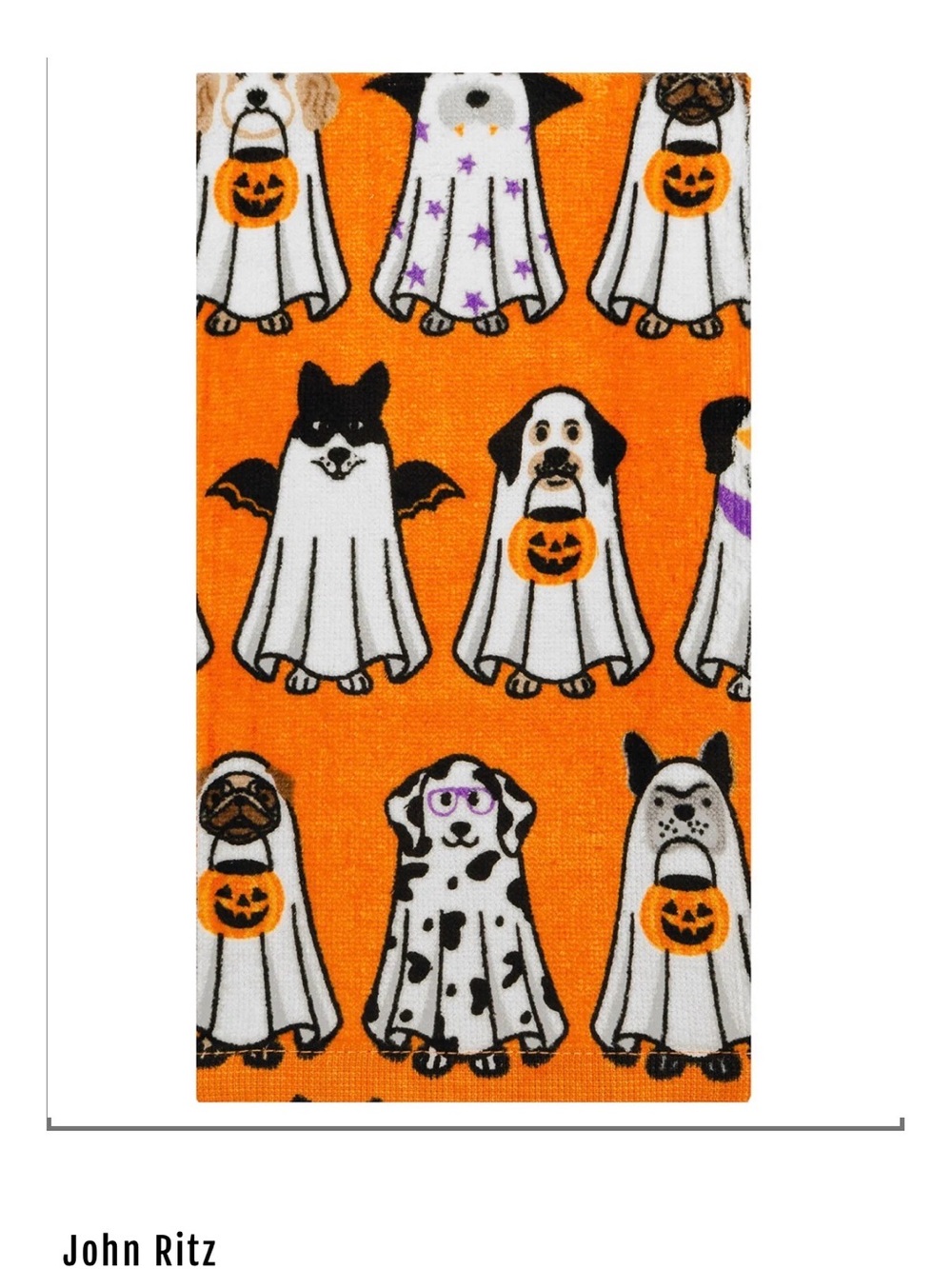 NWT John Ritz 2026 Orange Halloween Boo Buddies hand Towel🎃🐕🦺🐩🐾👻